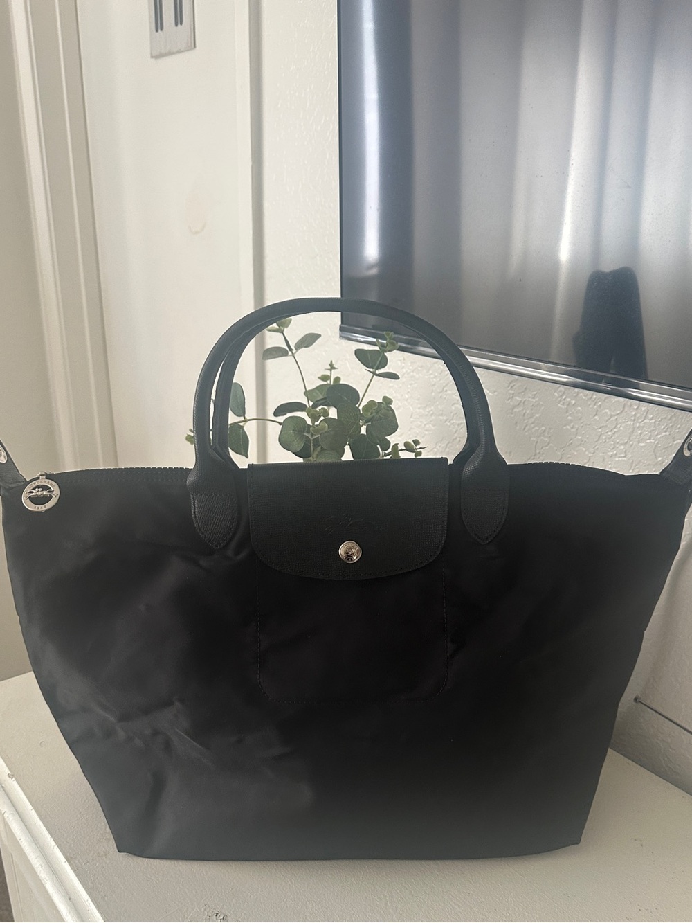 Longchamp Black Nylon Tote with Top Handles